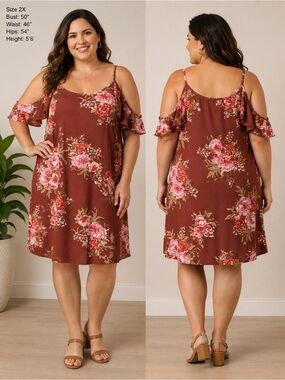 Derek Heart Plus Size Floral Cold Shoulder Dress – Size 2X